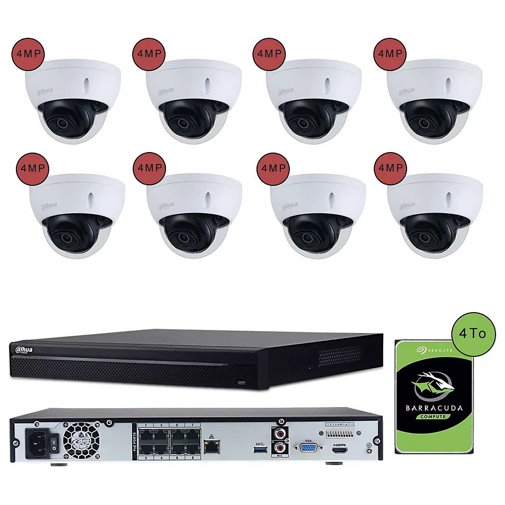 Caméra de sécurité KOMELEC Kit vidéosurveillance IP 8 caméras dôme